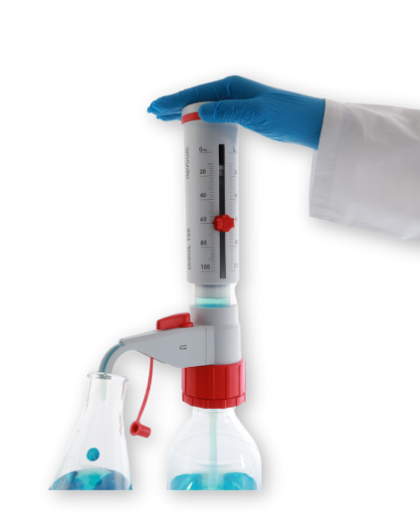 Bottle Top Dispenser, Analog-Adjustment, Recirculating Valve, .25 to 100 ml DISOL SERIES Liquid Handling Revolve